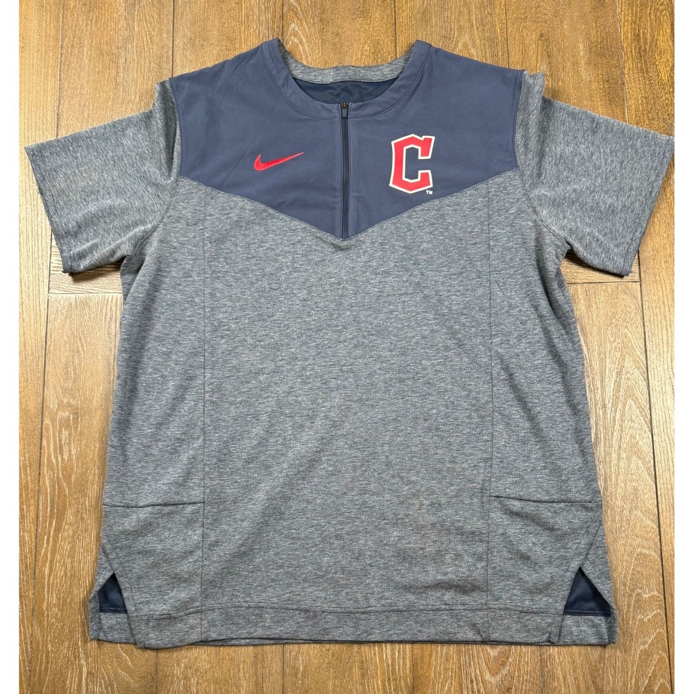 Nike Cleveland Guardians MLB Men's Large Quarter Zip Performance Shirt Gray Navy